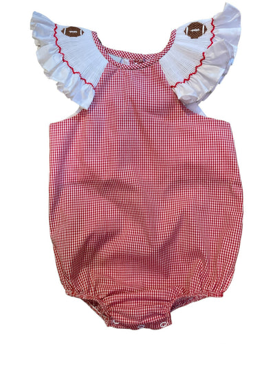 Red and White Gingham Smocked Football Sleeve Bubble