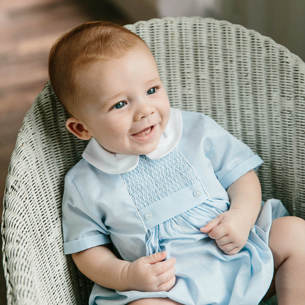 Blue Chevron Smocked Creeper