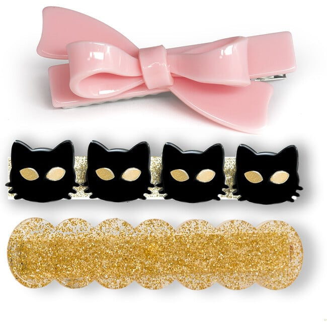 Cat Black & Pink Bowtie Hair Clips