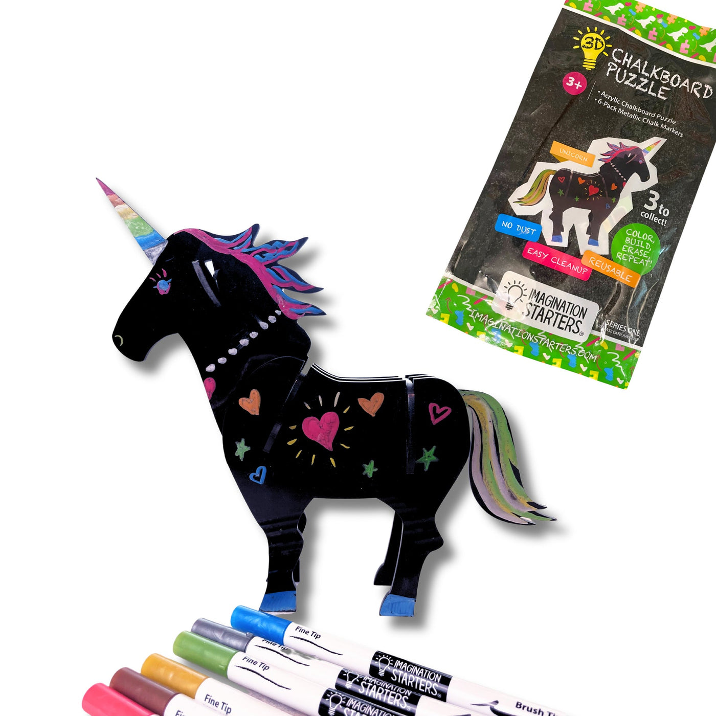 3D Chalkboard Puzzle Unicorn with 6 Chalk Markers