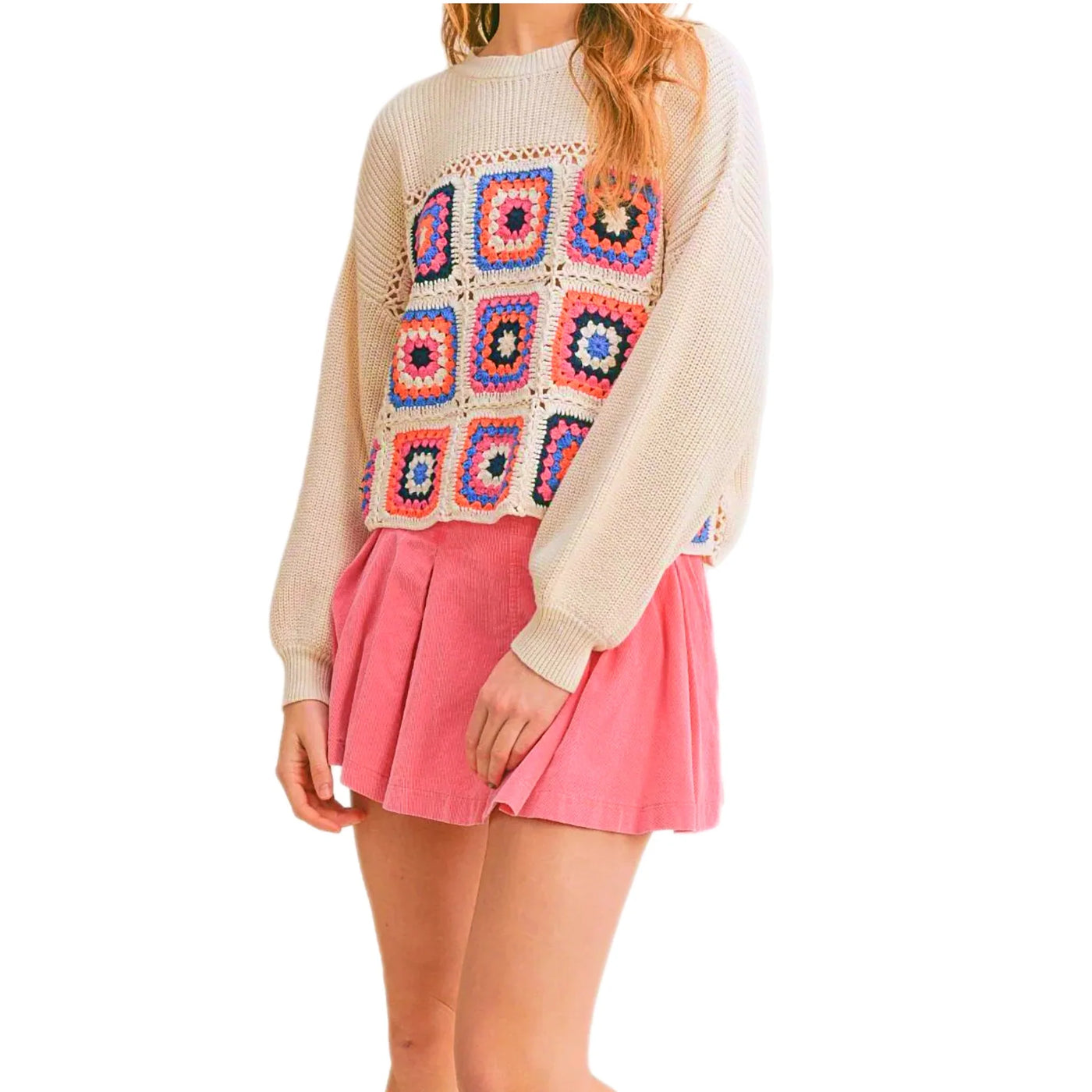 Pink Big Heart Corduroy Pleated Mini Skirt