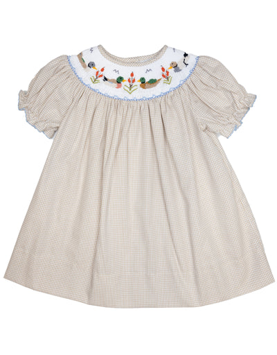 Duck Beige Gingham Smocked Bishop Dress