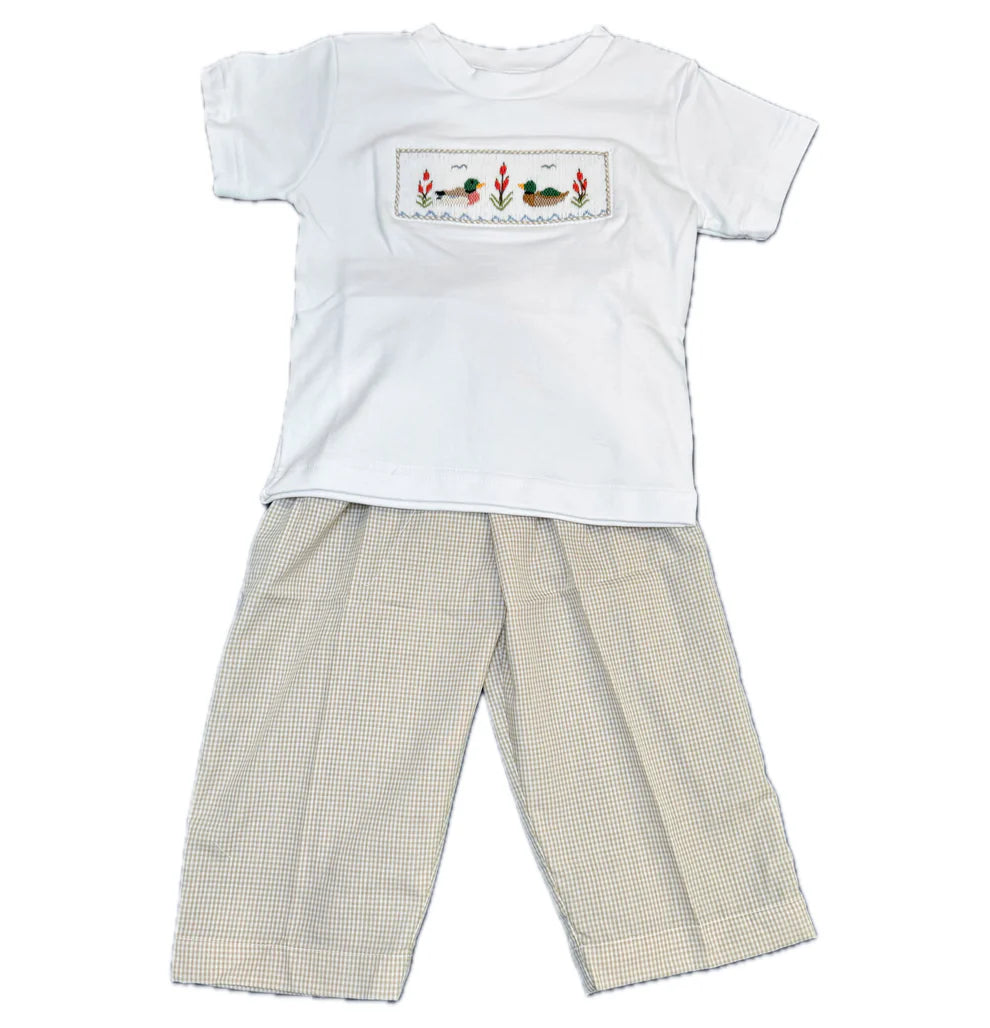 Duck Beige Gingham Smocked Pant Set