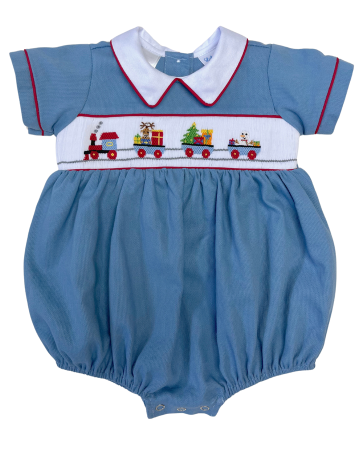 Christmas Train Blue Pique Smock Bubble