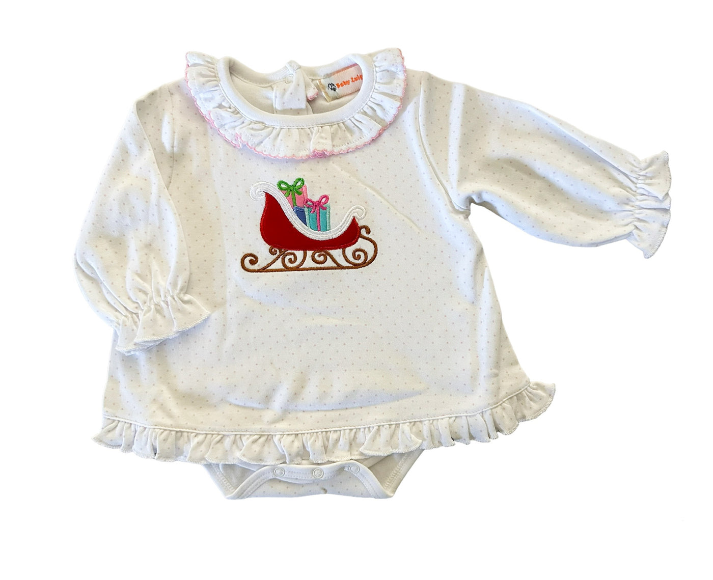 Ruffle Neck Onesie with Sleigh and Gifts