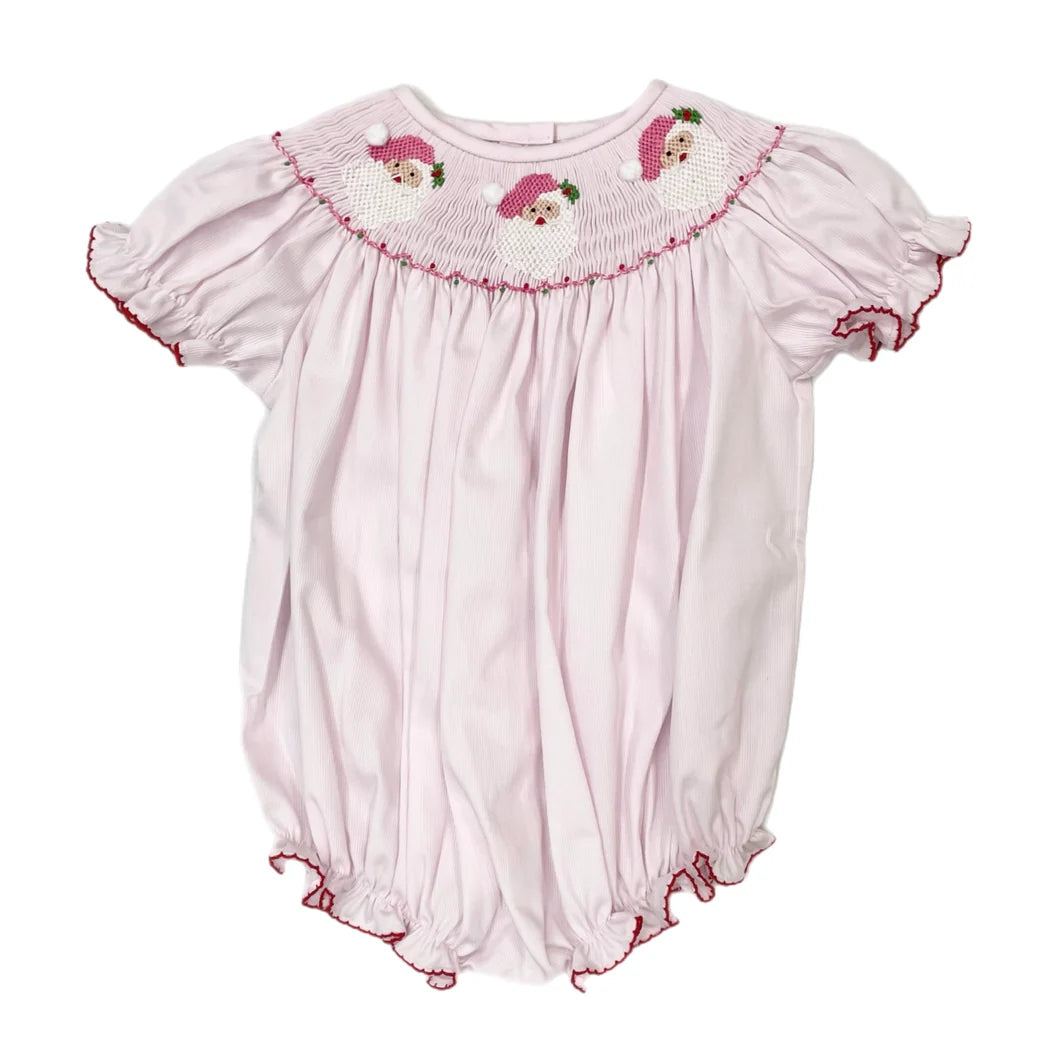 Pink Pique Smocked Santa Bubble