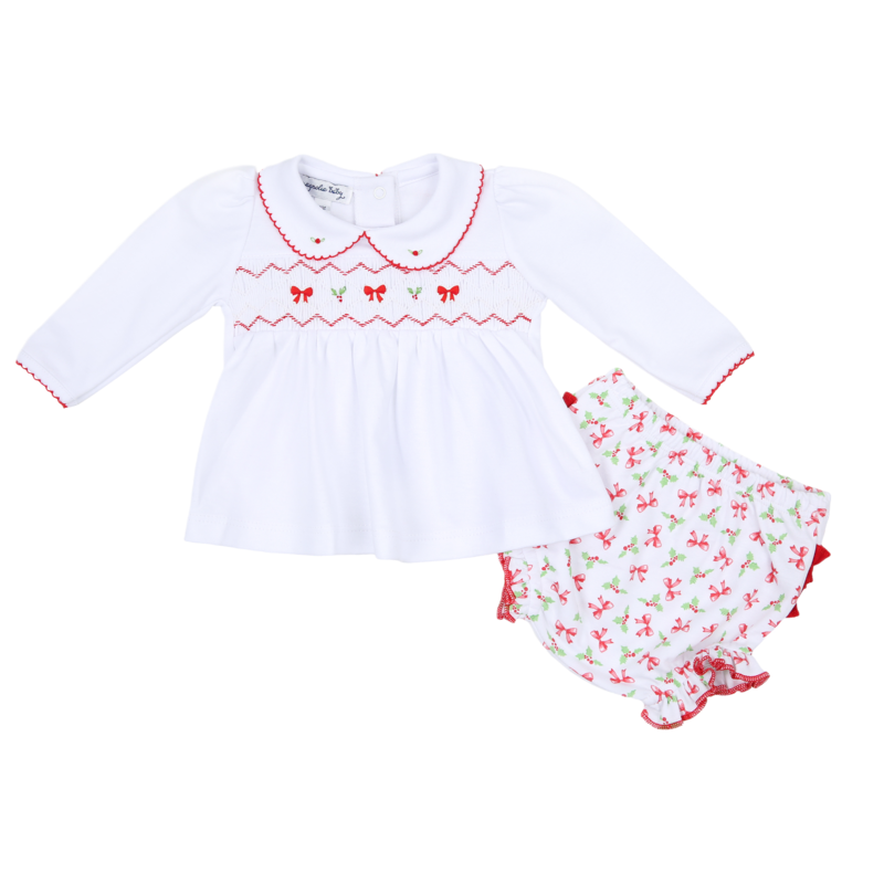 Red Chloe’s Classics Smocked Ruffled Diaper Cover Set