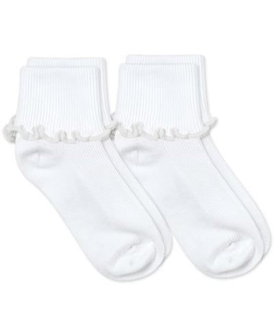 Ripple Edge Smooth Toe Turn Cuff Socks 2 Pair Pack- White