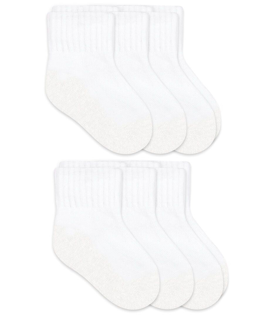 Baby Smooth Toe Sport Quarter Socks 6 Pair Pack- White