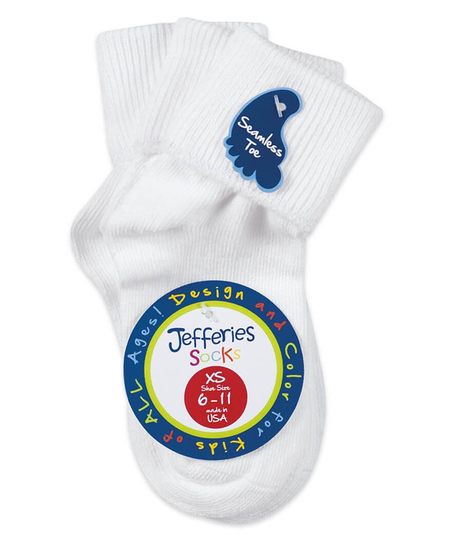 Smooth Toe Turn Cuff Socks 3 Pair Pack- White