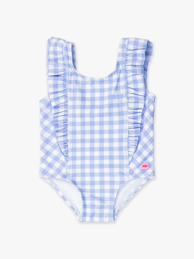 Periwinkle Blue Gingham Waterfall One Piece