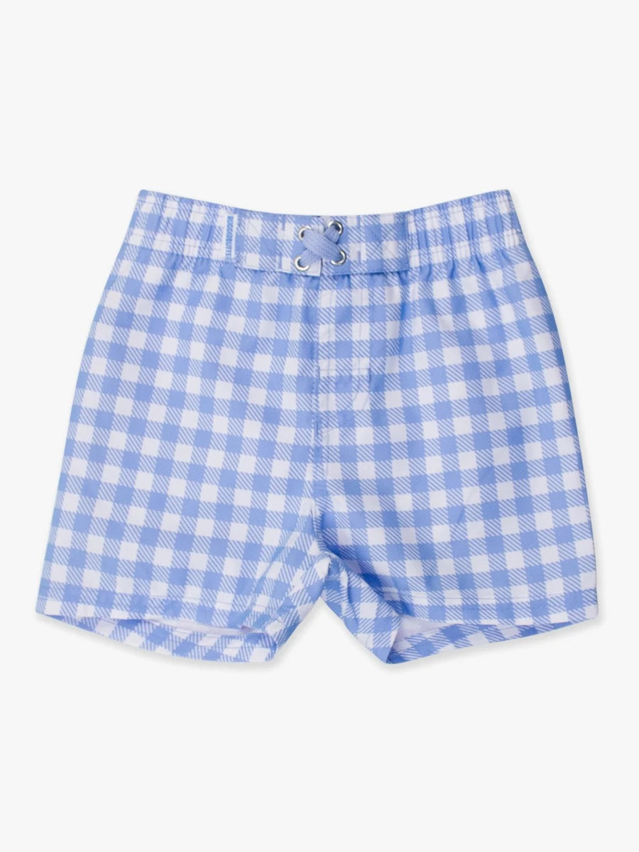 Periwinkle Blue Gingham Swim Trunks