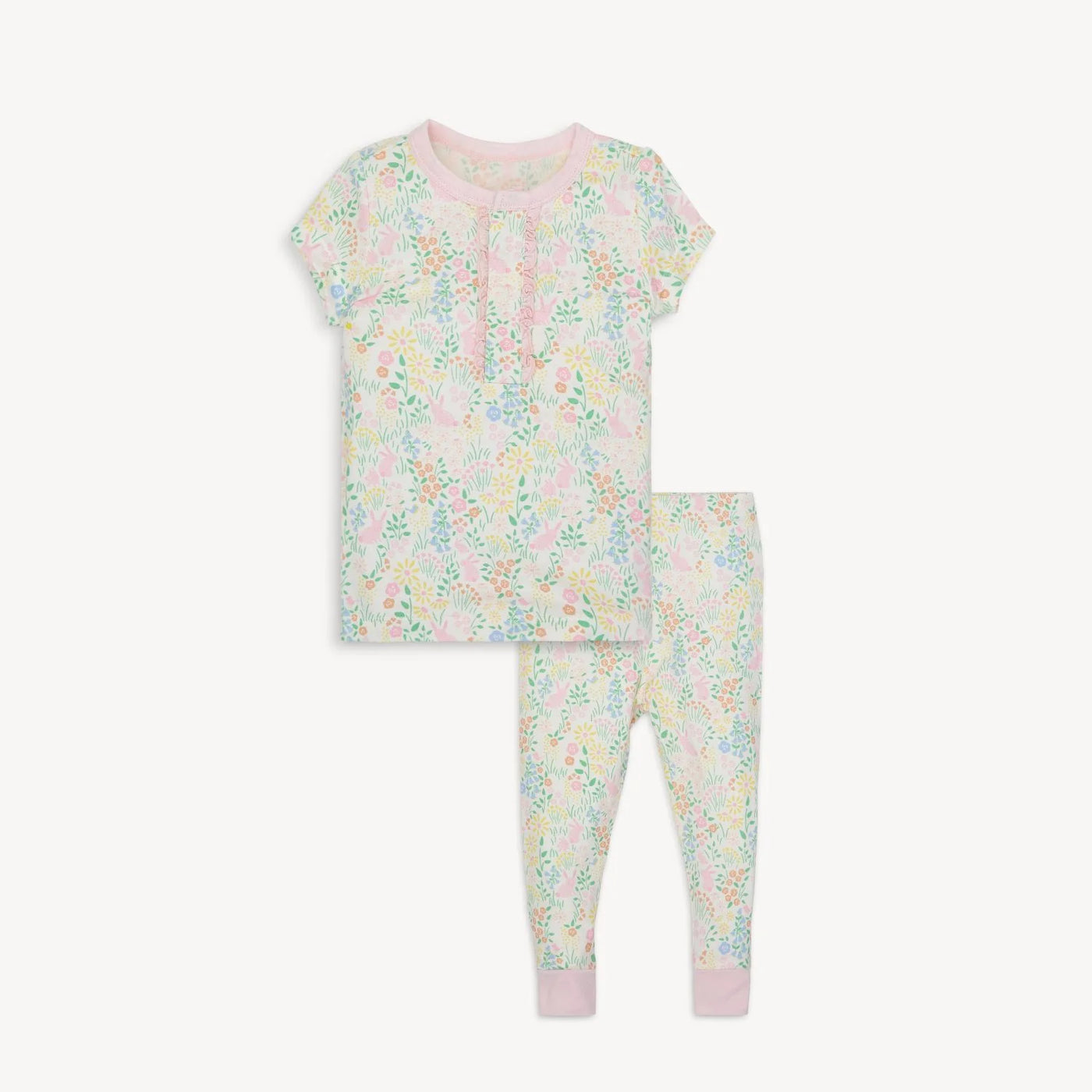 Hoppy Garden Modal Magnetic No Drama Pajama Short Sleeve Set with Ruffle