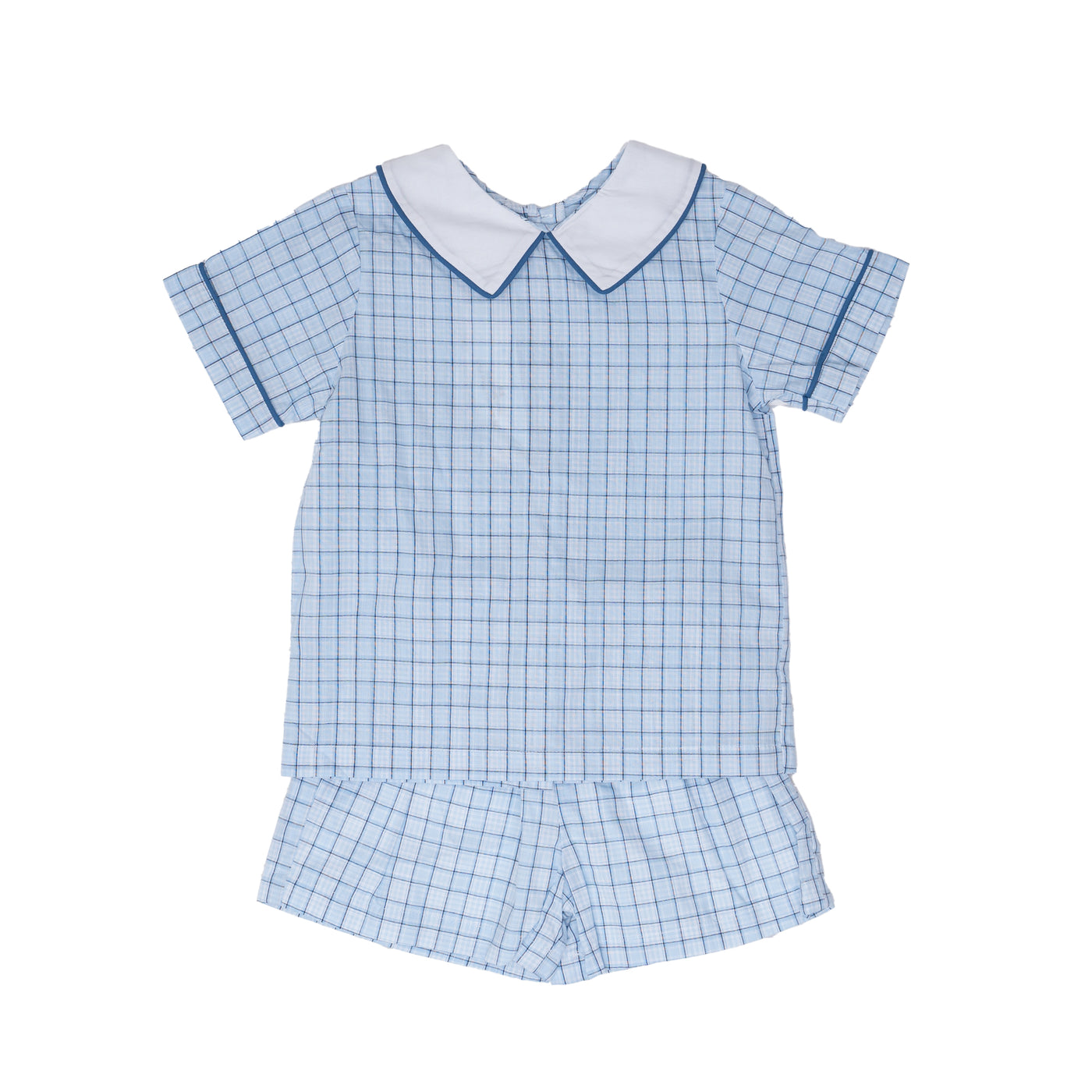 John Blue and Navy Plaid Short Set