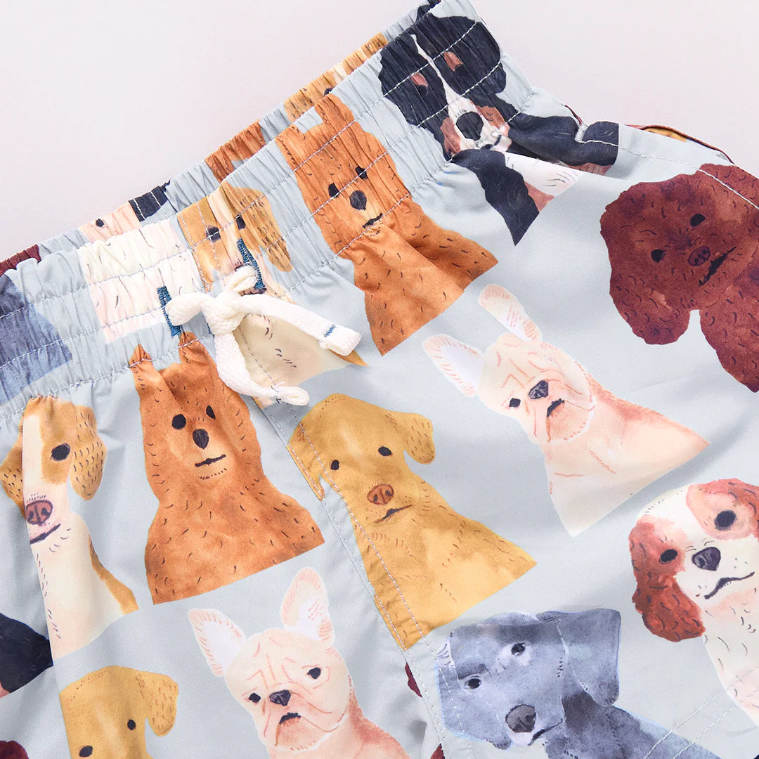 Light Blue Watercolor Dogs Swim Trunks