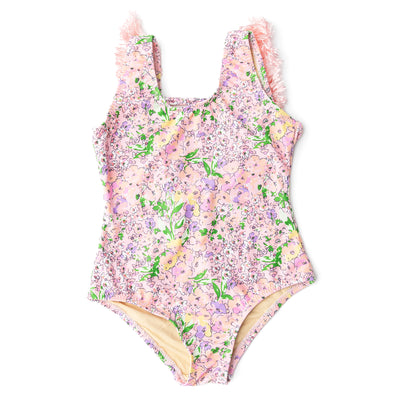 Petal Pink Fringe Back One Piece Swimsuit