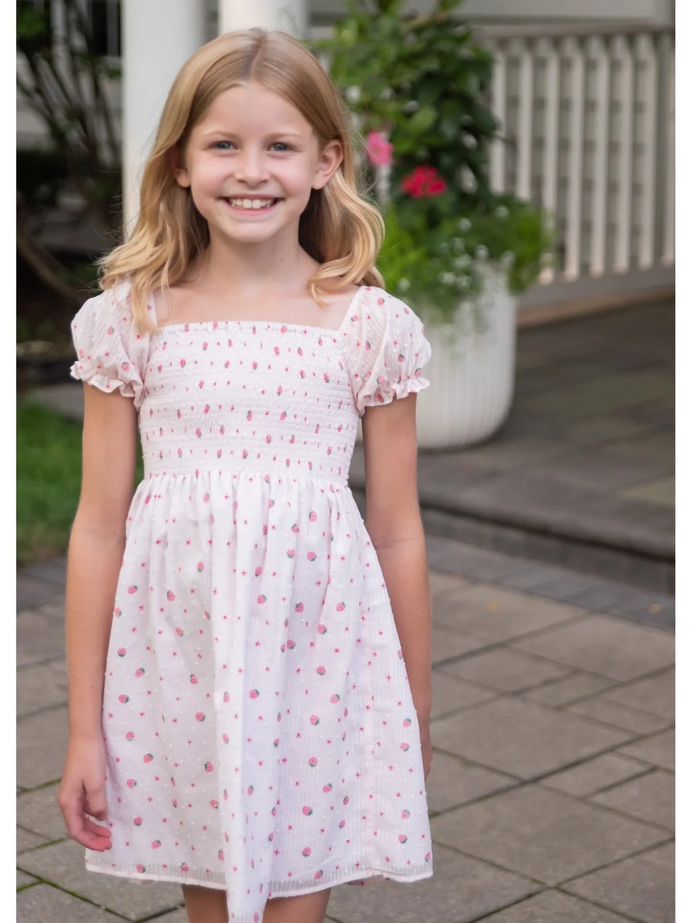 Strawberry Swiss Dot Smocked Dress