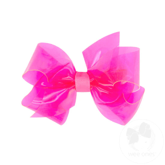 Hot Pink Mini WeeSplash Colored Vinyl Bow with Plain Wrap