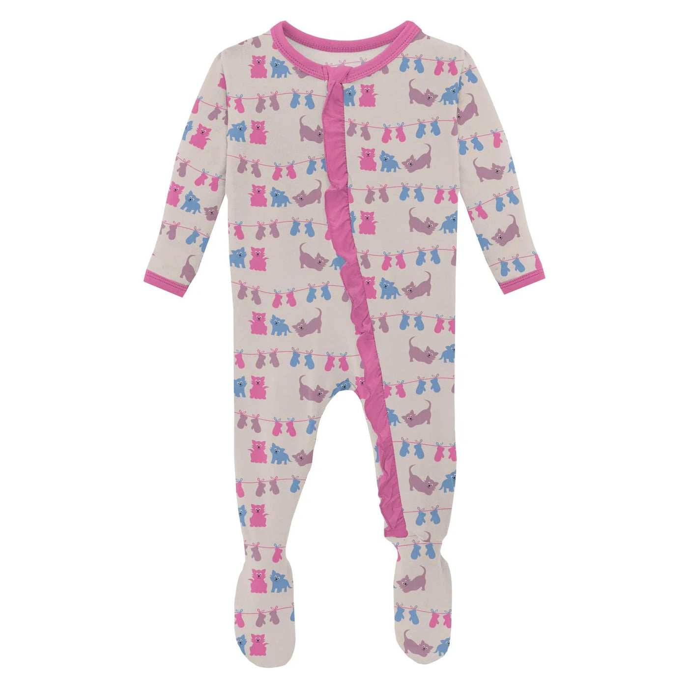 Latte 3 Little Kittens Print Classic Ruffle Footie