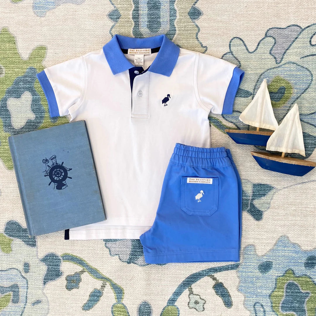 Worth Avenue White With Sunrise Boulevard Blue & Nantucket Navy Prim and Proper Polo