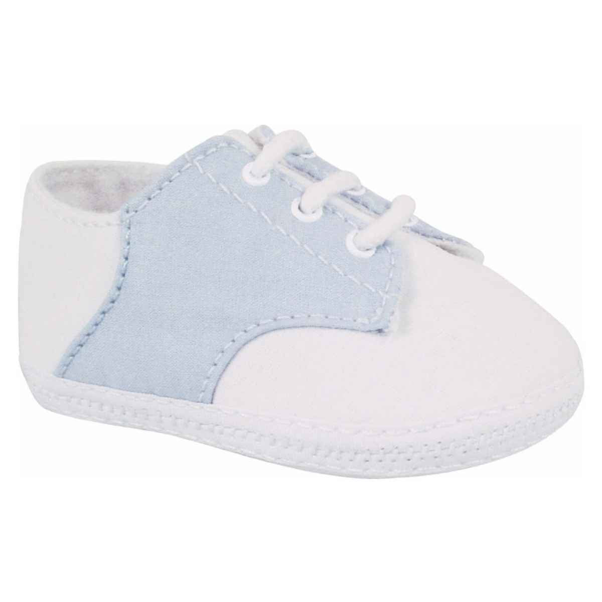 Infant White/Blue Cotton Lace-Up Oxfords