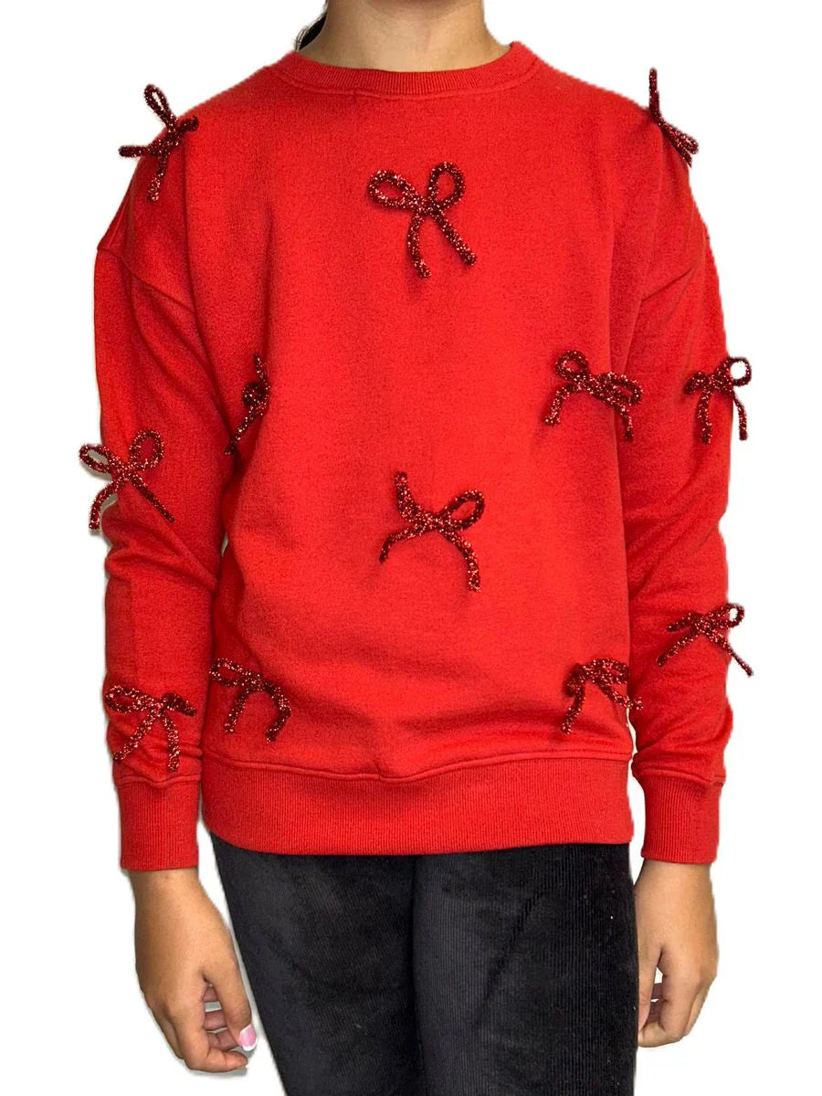 Cherry Red Bow Applique Sweatshirt