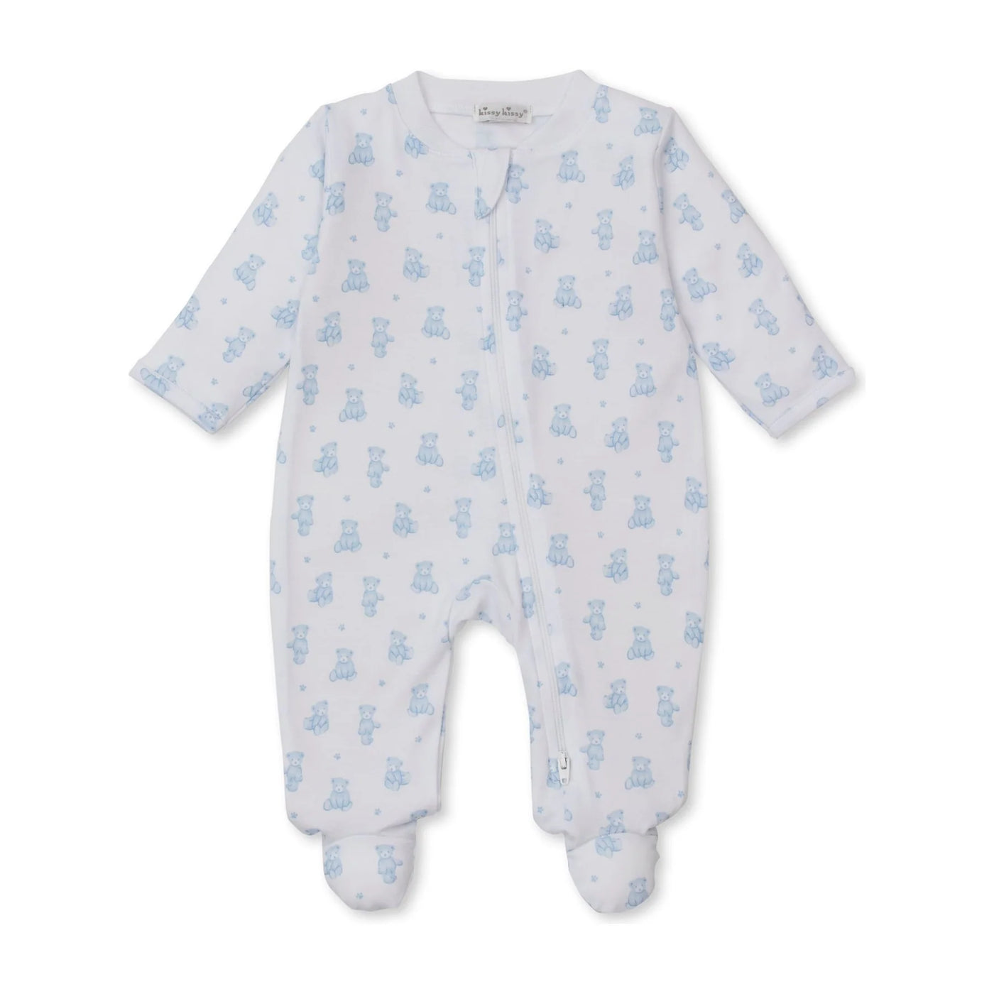 Light Blue Teddy Bear Time Zip Footie