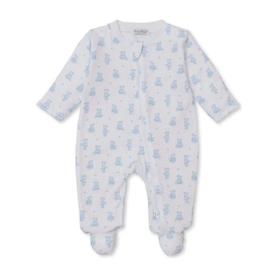 Light Blue Teddy Bear Time Zip Footie