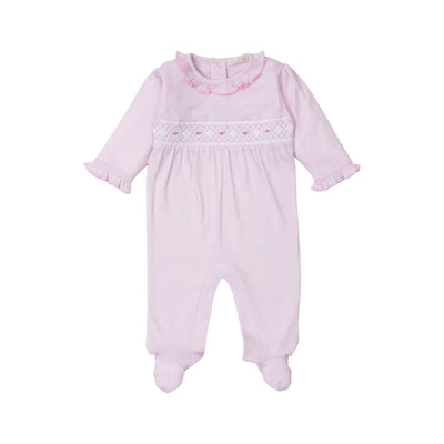 Pink Footie with Hand Smocking