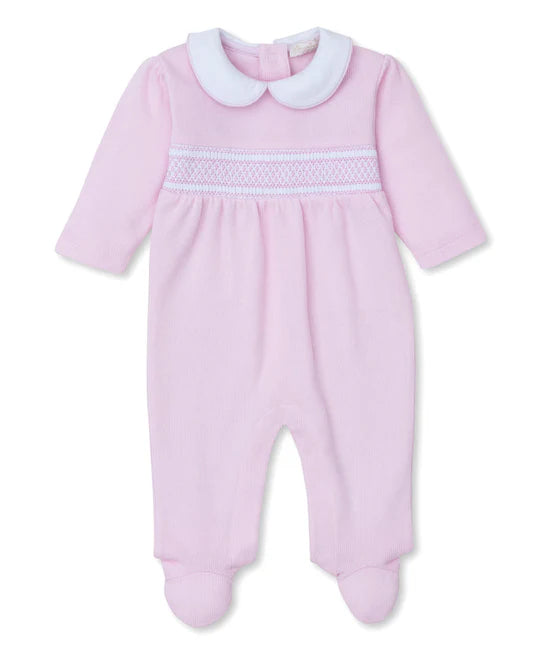 CLB Punto Ingles Pink Footie with Hand Smock