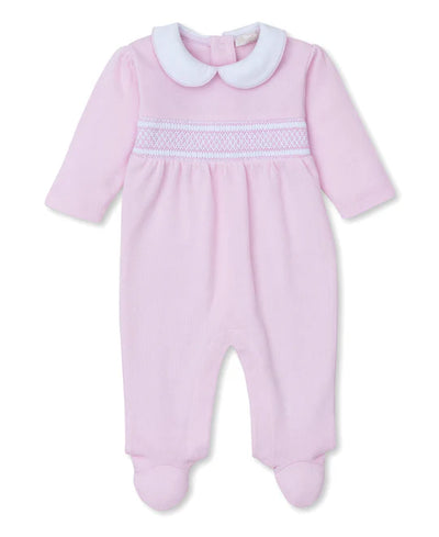 CLB Punto Ingles Pink Footie with Hand Smock