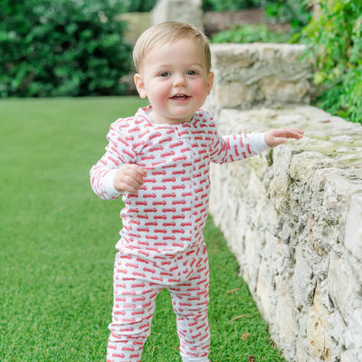 Parker Boys' Pima Cotton Zipper Pajama - Fire Truck Red