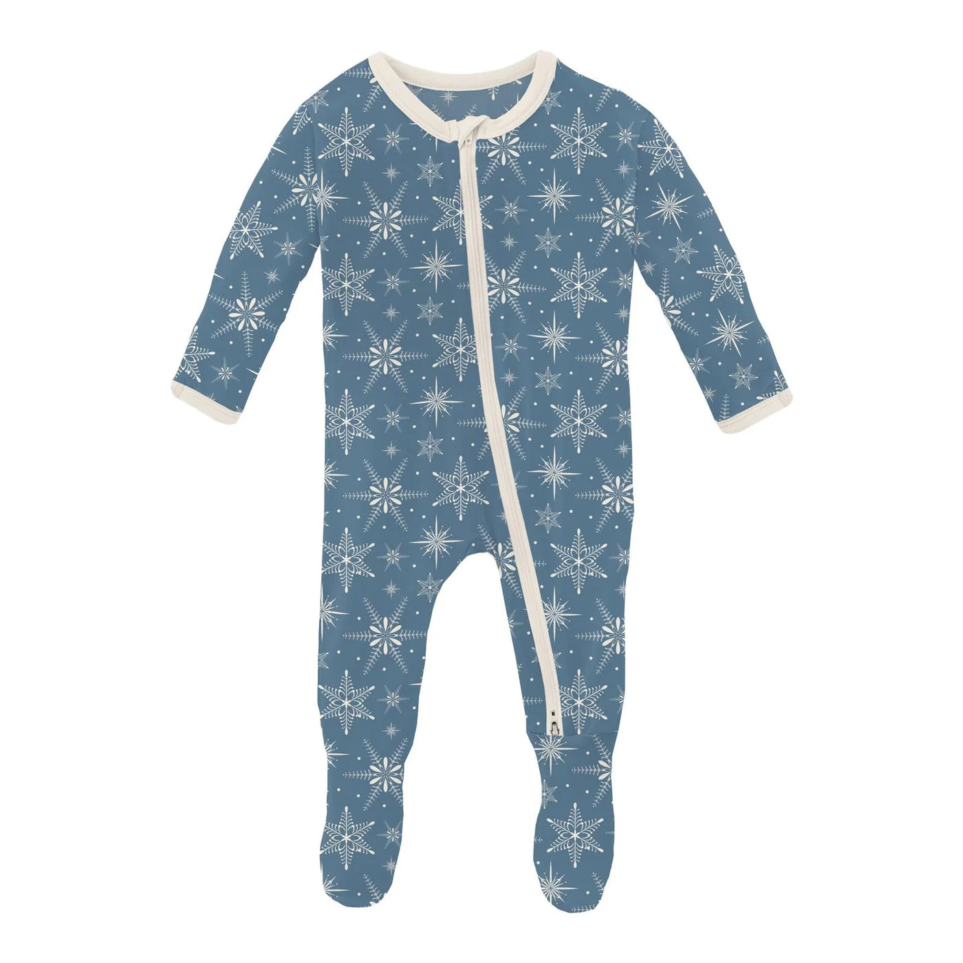 Parisian Blue Snowflakes Print Footie with 2 Way Zipper