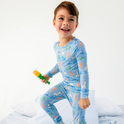 Blue Party Animals Glow in the Dark Modal Long Sleeve Pajamas