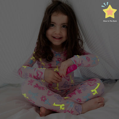 Pink Party Animals Glow in the Dark Modal Long Sleeve Pajamas