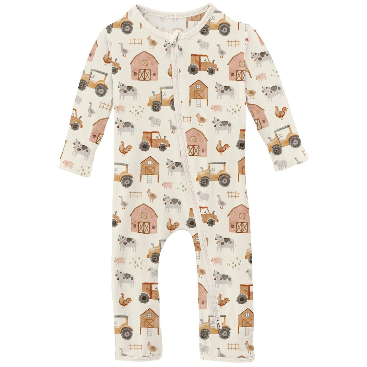 Natural Farm Life Print Coverall with 2 Way Zipper
