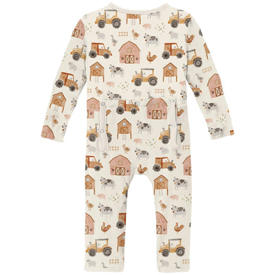 Natural Farm Life Print Coverall with 2 Way Zipper