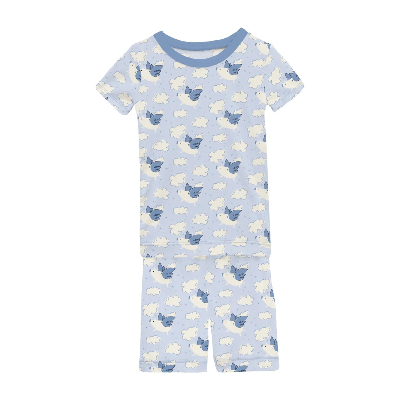 Dew Flying Pigs Print Short Sleeve Pajama Set with Shorts