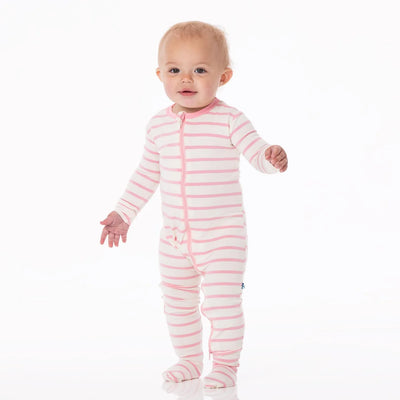 Lotus Sweet Stripe Print Footie with 2 Way Zipper