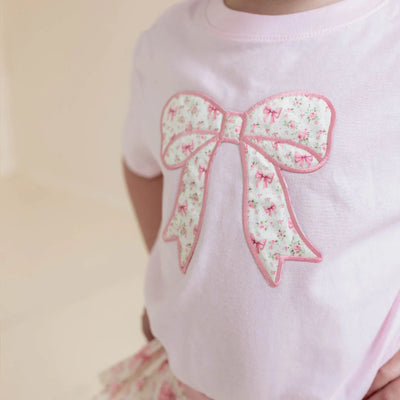 Ditsy Floral Bow Patch Short Sleeve T-Shirt - Ballet