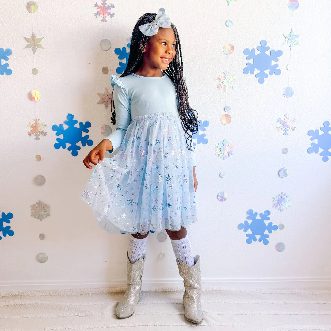 Snow Princess Iridescent Long Sleeve Tutu Dress Southern Style
