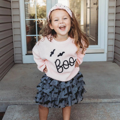 Flocked Bats Halloween Bow Tiered Tutu