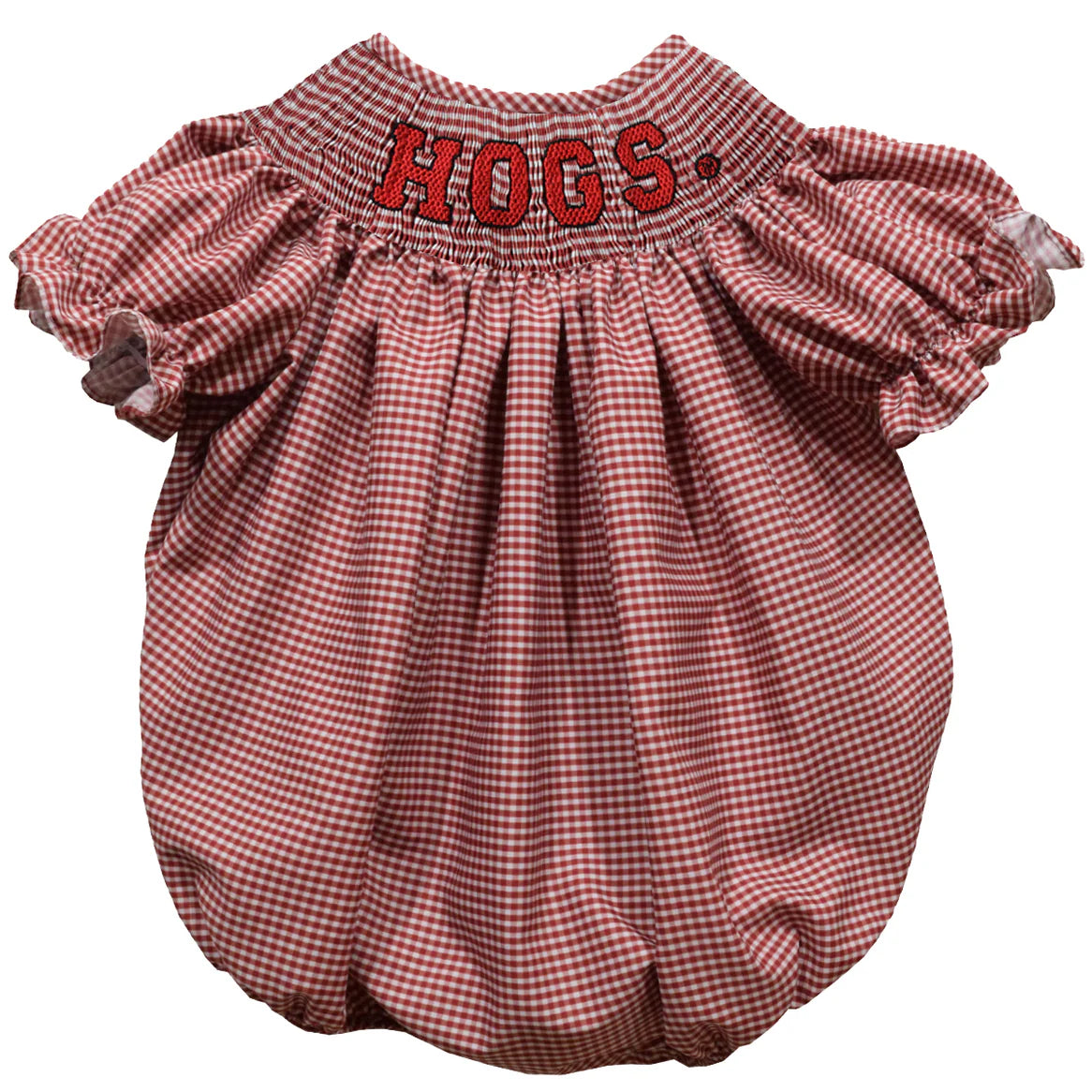 Arkansas Razorback Smocked Red Gingham Girls Bishop Bubble