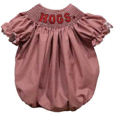 Arkansas Razorback Smocked Red Gingham Girls Bishop Bubble