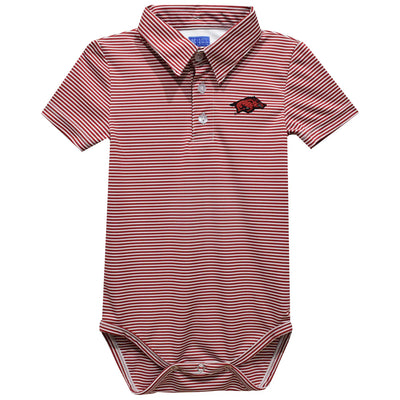 Arkansas Razorbacks Red Pencil Stripe Knit Polo Onesie