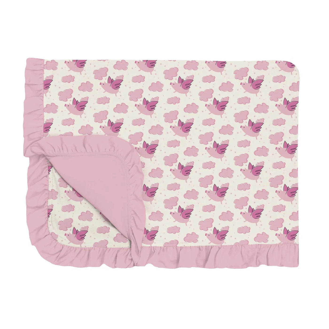 Natural Flying Pigs Print Ruffle Toddler Blanket