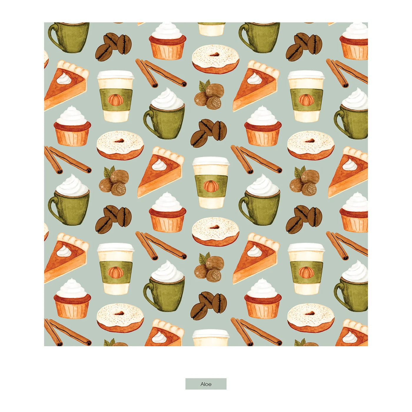 Print Long Sleeve Pajama Set- Aloe Pumpkin Spice