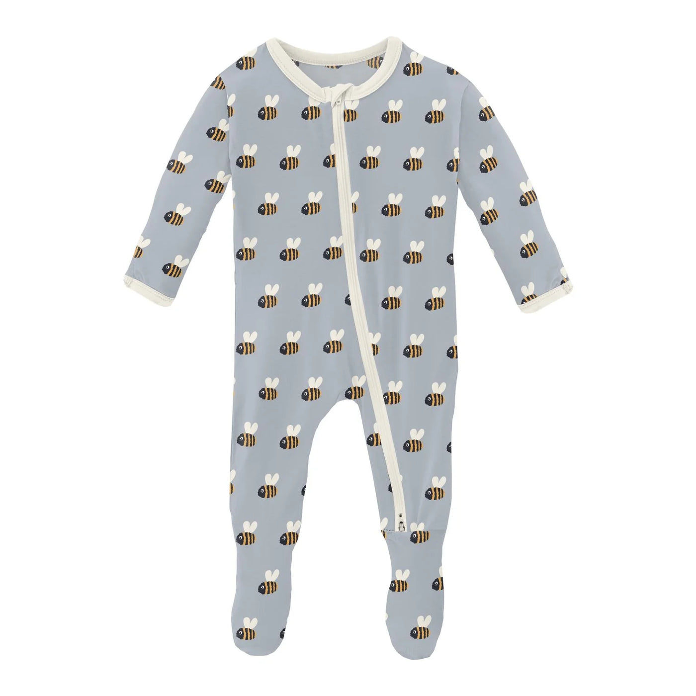 Pearl Blue Baby Bumblebee Print Footie with 2 Way Zipper