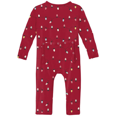 Print Coverall with 2 Way Zipper- Crimson Holiday Lights