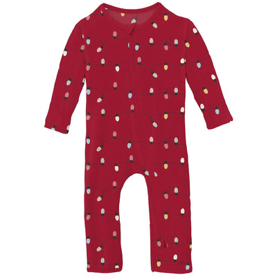 Print Coverall with 2 Way Zipper- Crimson Holiday Lights